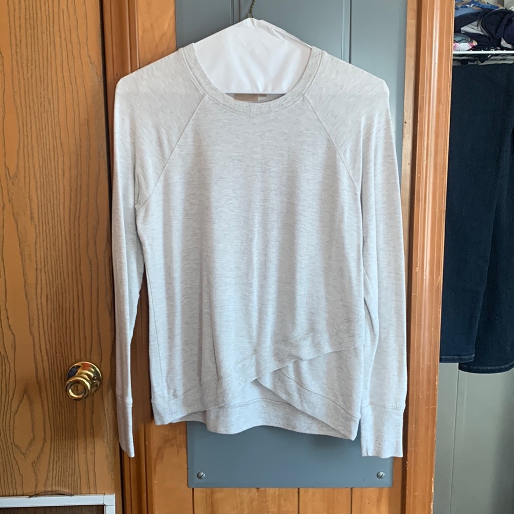 Gray Athleta lightweight asymmetric crew neck sweater